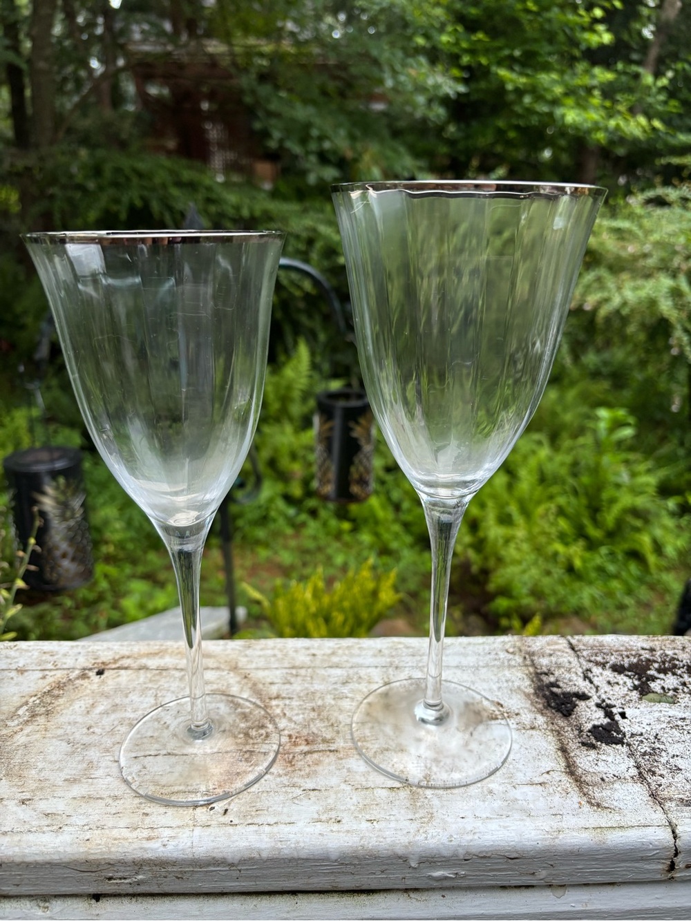Gorham Laurin Platinum Crystal 1 Red and 1 White Wine Glass with Silver Trim
